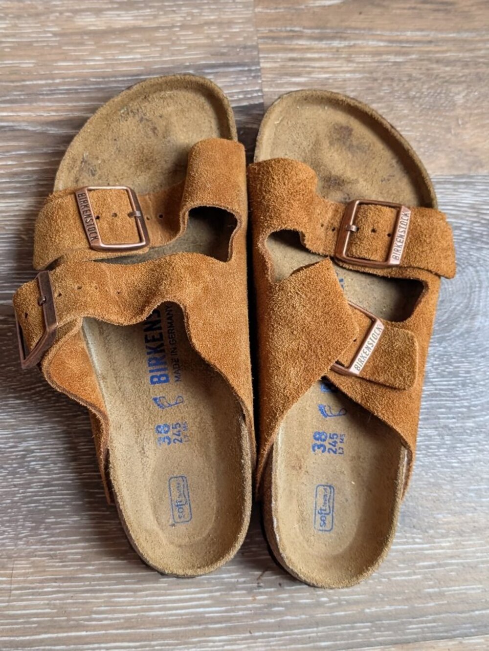 Birkenstock Women's Suede Two-Strap Sandals in Cognac Brown